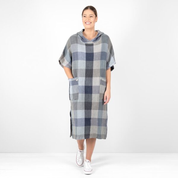 BINGO Poncho harmaansininen ruudullinen