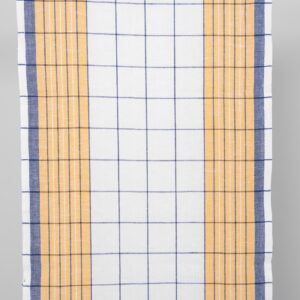 narrow linen cotton fabric white yellow blue checks.