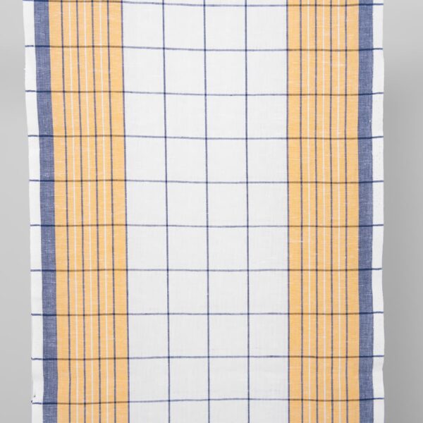 narrow linen cotton fabric white yellow blue checks.