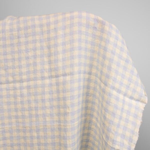 linen washed fabric blue cream checks, 145cm.