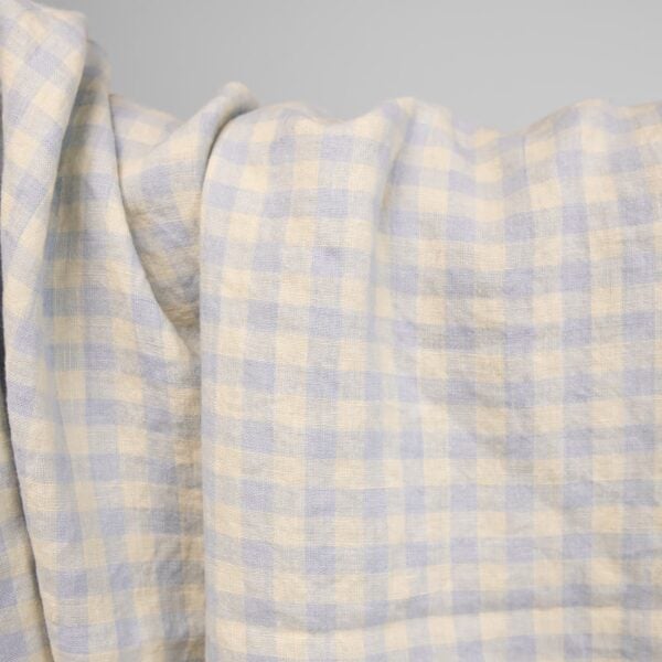 linen washed fabric blue cream checks, 145cm.