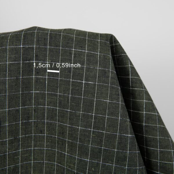 linen green moss checked fabric, 1.5cm.