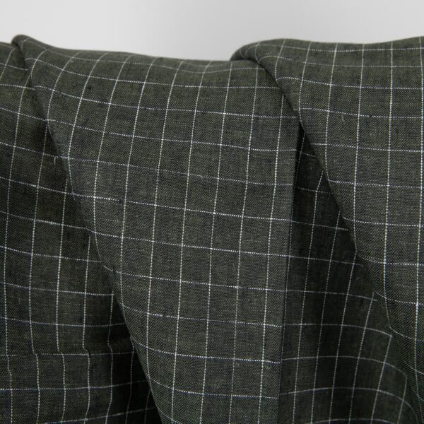 linen green moss checked fabric
