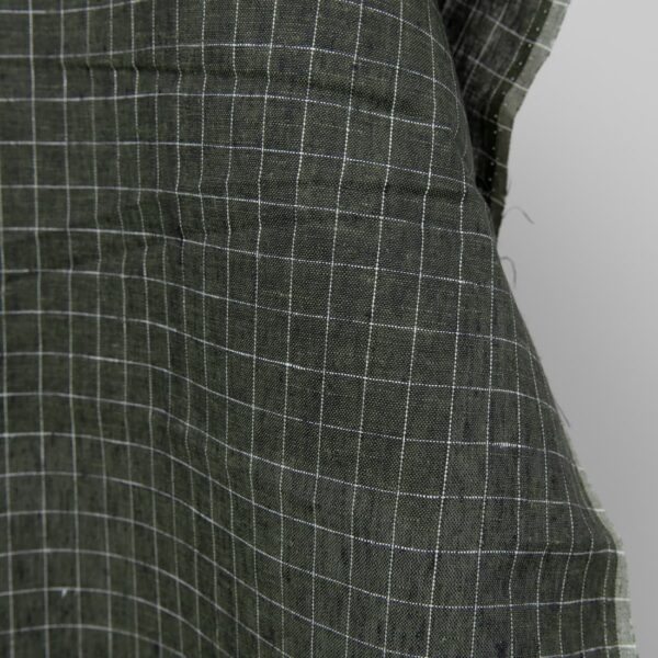 linen green moss checked fabric, off white checks.
