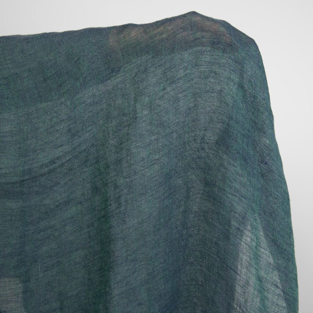 Pellavaharso pesty kangas sinivihreä 2 linen gauze blue green fabric washed