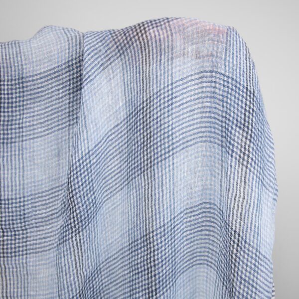 linen gauze blue checks fabric, washed