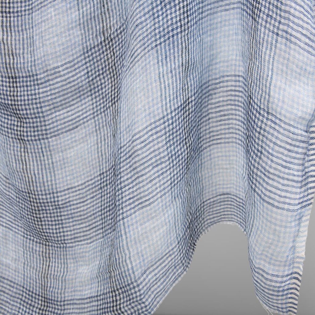 Pellavaharso pesty kangas siniruudullinen 2 linen gauze blue checks fabric, transparent