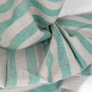 Pellavapuuvillakangas beige-vihreillä raidoilla 11 linen cotton beige green stripes, width 150cm.
