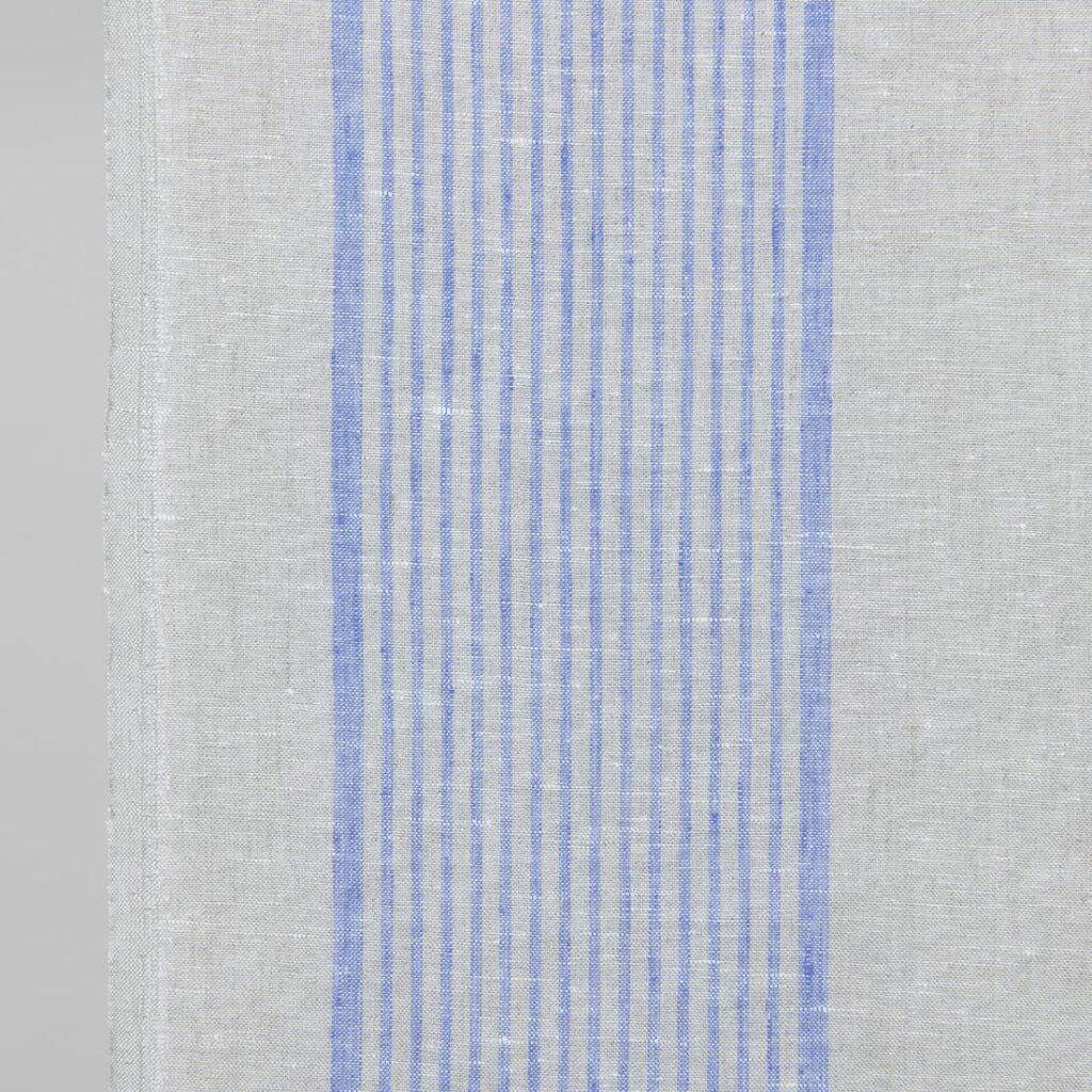 Kapea beige kangas sinisillä raidoilla 2 linen towel fabric blue stripes tiny