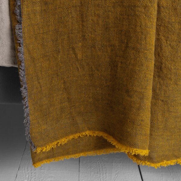 yellow diamond linen bedspread, yellow, grey