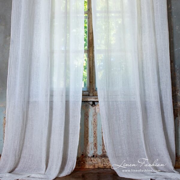White colour 100% linen curtain.