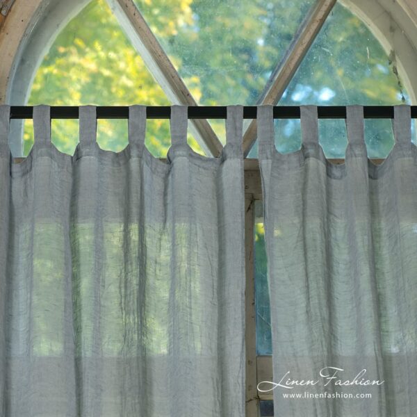 Bluish grey curtain.