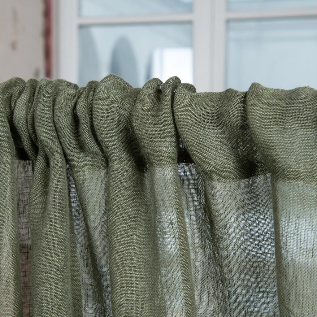 BOHEMIA Verho sammalenvihreä 5 moss green linen curtains, with channel