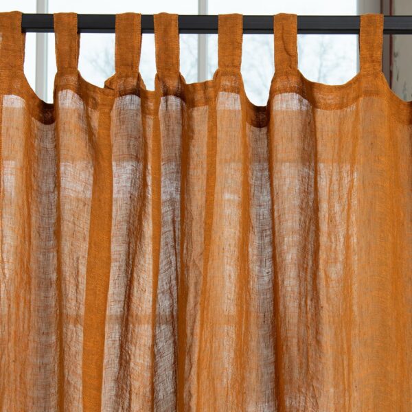 brown orange linen curtains, with loops