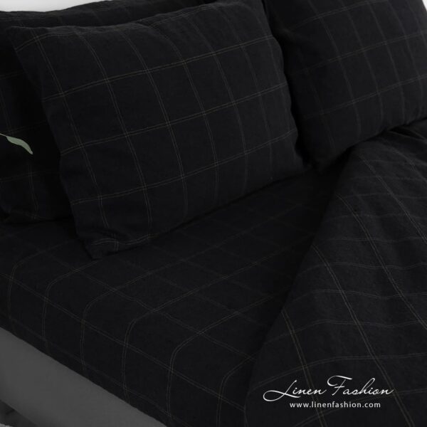 BOSKA black linen cotton flat and fitted sheets