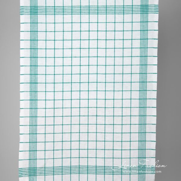 White fabric with green checks narrow width