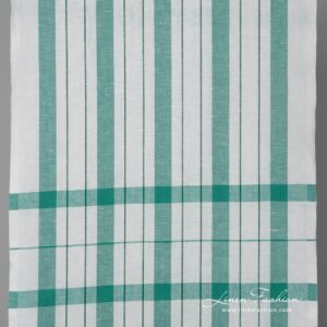 Valkoinen pellavapuuvillakangas vihreillä raidoilla