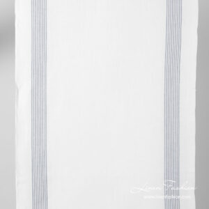 White narrow linen blend fabric with grey stripes