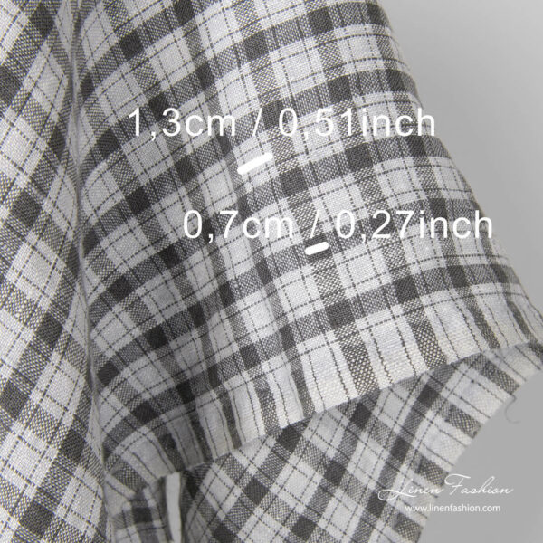 Washed linen fabric, dark grey check dimensions