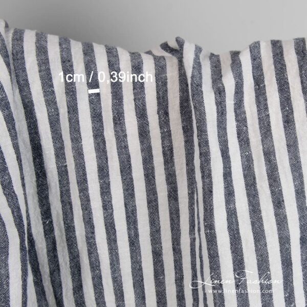 285cm width linen fabric in dark blue vertical stripes