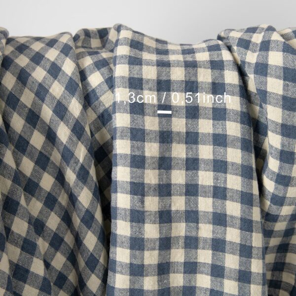 wide washed linen blue checks fabric, check 1.3cm