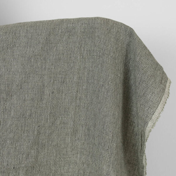 Washed linen fabric green-black small pattern