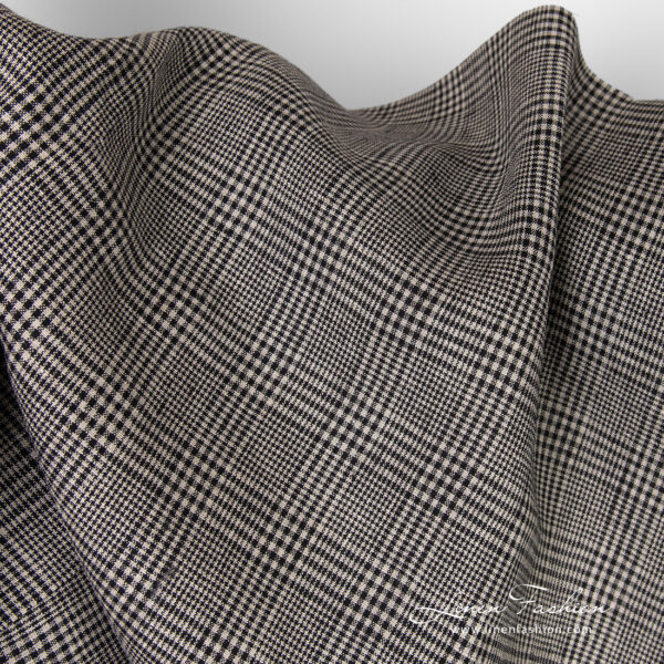 Linen fabric in black and greyish checks for clothes and home textile