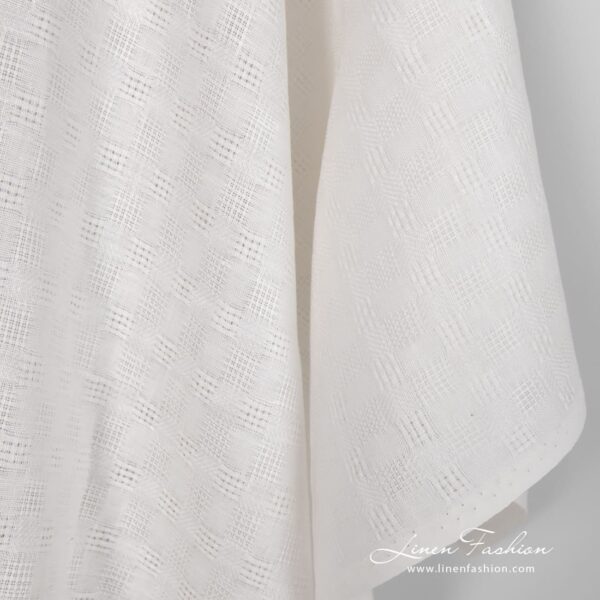 White linen fabric dobby pattern with checks