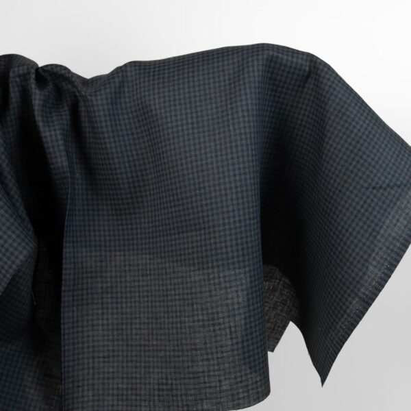 Dark linen fabric in black and blue checks