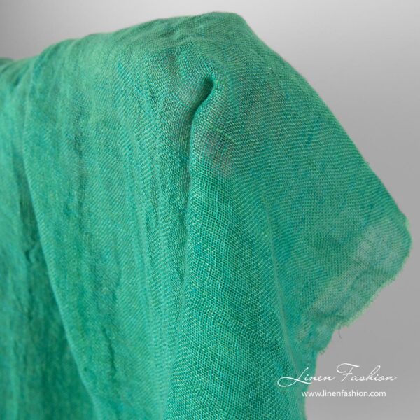 Washed gauze linen fabric in green color