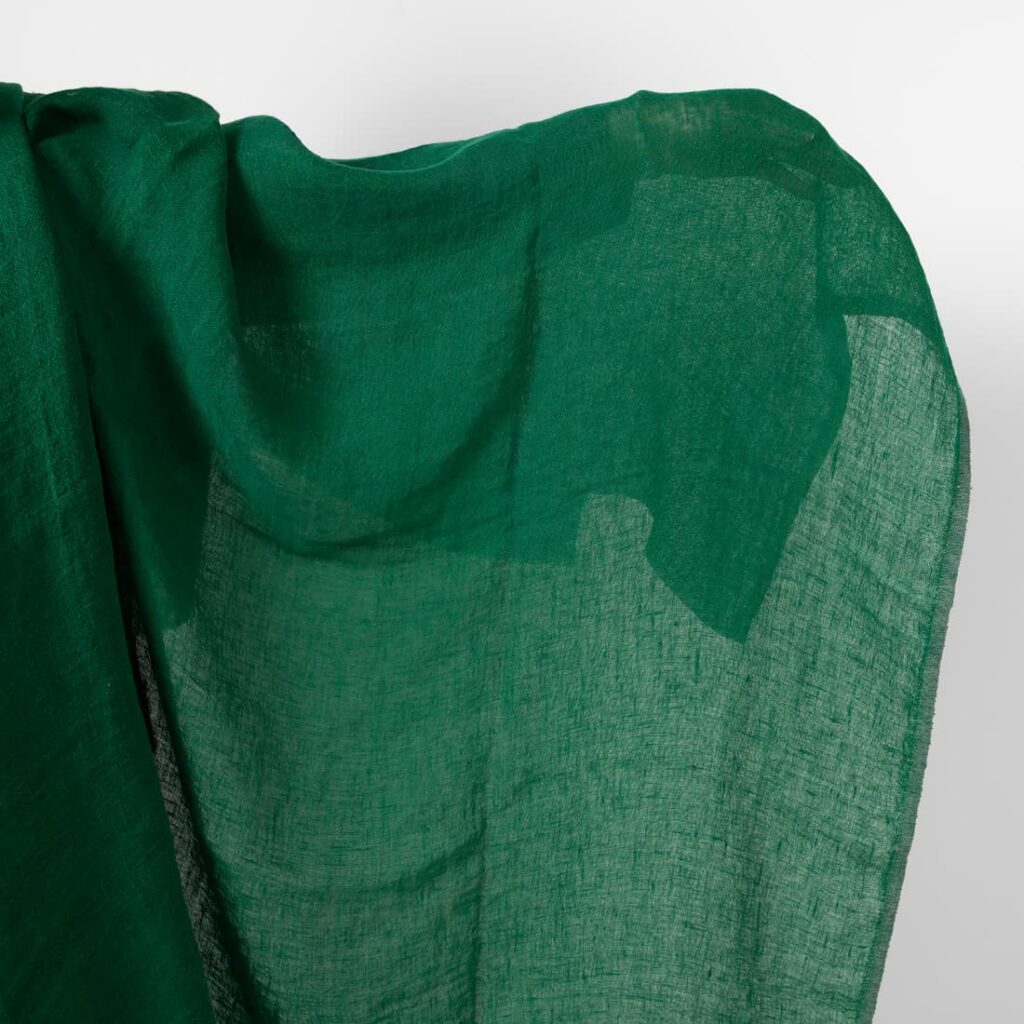 Washed linen fabric emerald green transparent