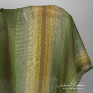 Läpikuultava vihreä raidallinen pellavakangas