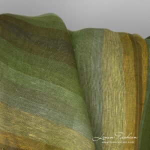 Läpikuultava vihreä raidallinen pellavakangas