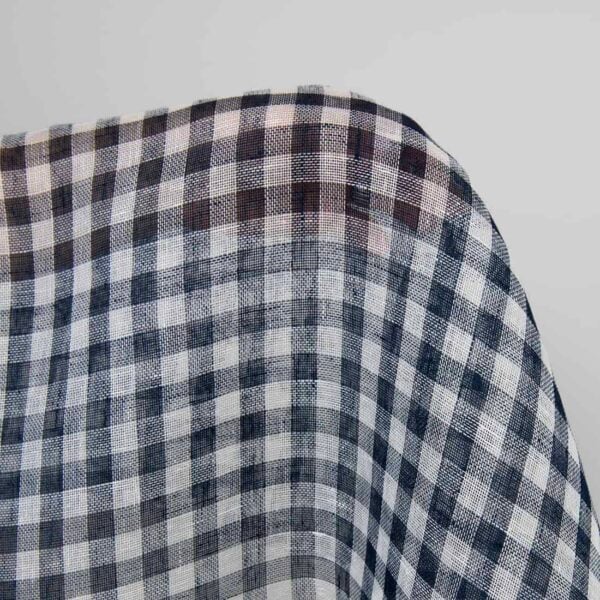Linen fabric in dark blue and white checks, transparent