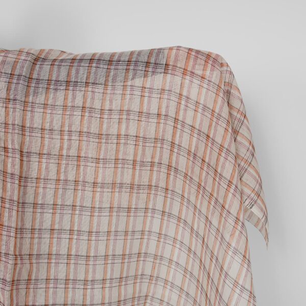 Pellavakangas beige oranssi vaaleanpunainen ruudullinen monivärinen harso