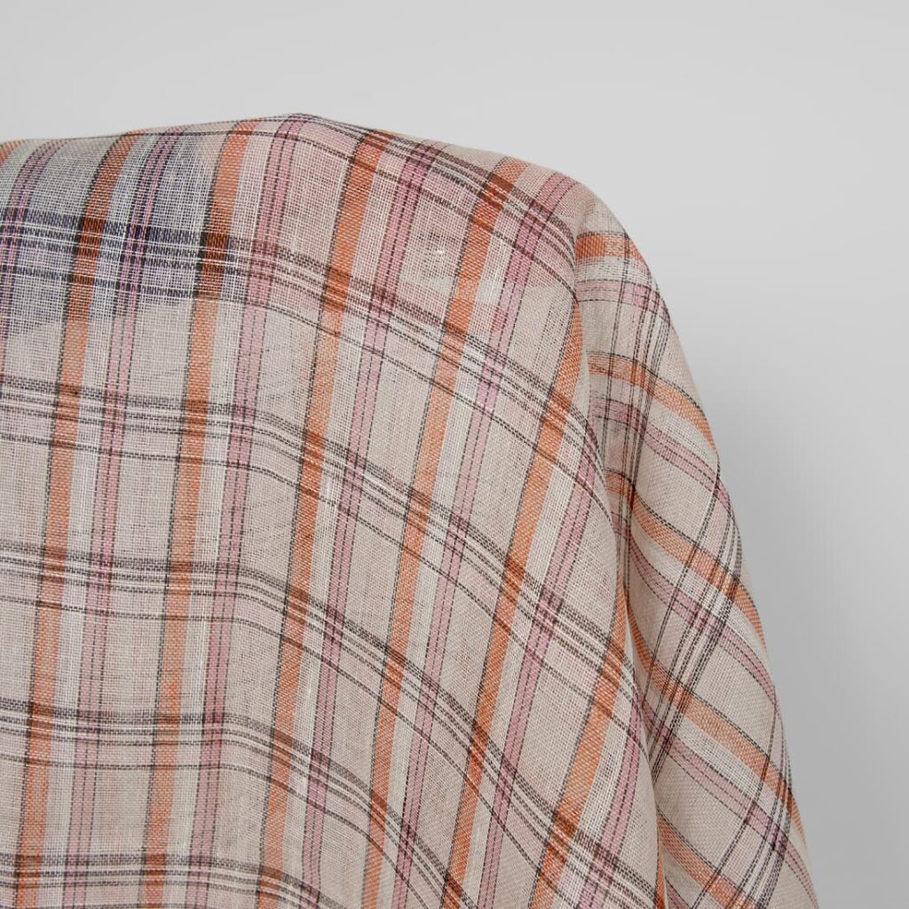 Pellavakangas beige oranssi vaaleanpunainen ruudullinen monivärinen harso 2 Pellavakangas beige oranssi vaaleanpunainen ruudullinen monivärinen harso - Image 2