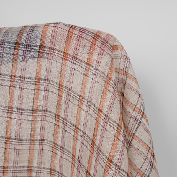 Pellavakangas beige oranssi vaaleanpunainen ruudullinen monivärinen harso - Image 2