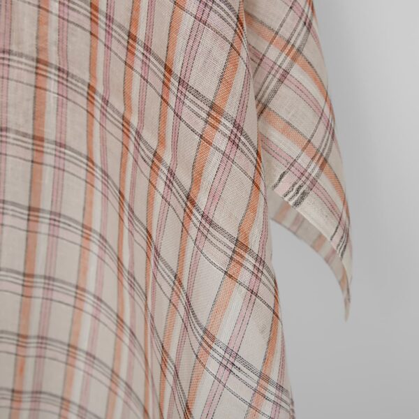 Pellavakangas beige oranssi vaaleanpunainen ruudullinen monivärinen harso - Image 3