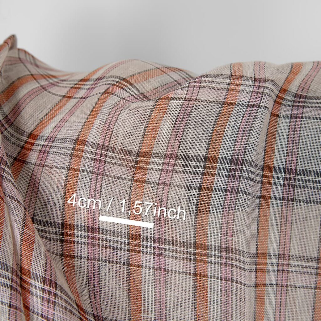 Pellavakangas beige oranssi vaaleanpunainen ruudullinen monivärinen harso 4 Pellavakangas beige oranssi vaaleanpunainen ruudullinen monivärinen harso - Image 4