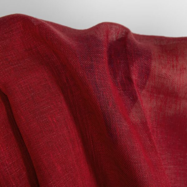 Linen fabric deep red colour transparent detail product view