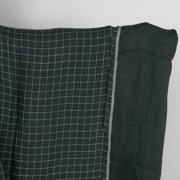 Dark blue checked double-layer linen fabric washed