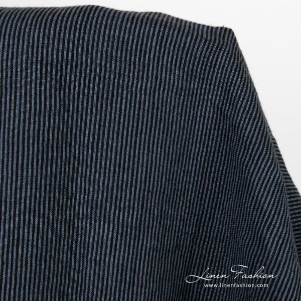 Black linen fabric with vertical stripes