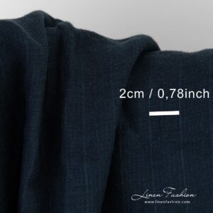 Tummansininen pellavakangas raidoilla, pesty 12 Double-sided, double-layered dark blue linen fabric