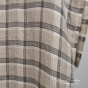 Harmaanruskea ruudullinen pesty pellavakangas 10 Grey brown linen fabric in checks, specially washed to increase softness