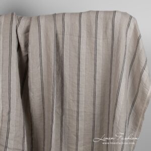 Harmaanruskea pellavakangas raidoilla pesty 9 Grey brown linen fabric in stripes