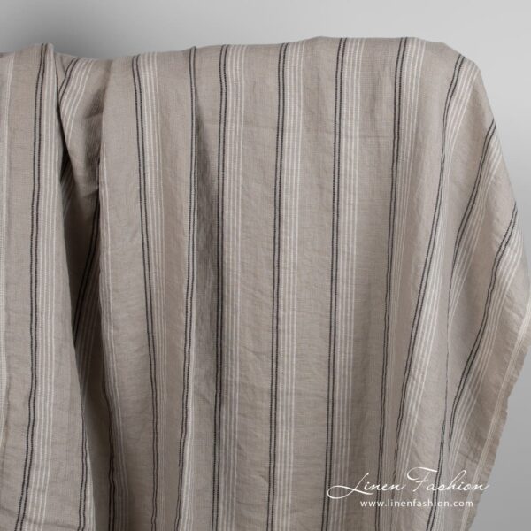 Grey brown linen fabric in stripes