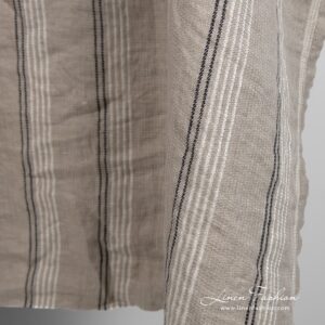 Harmaanruskea pellavakangas raidoilla pesty 11 Grey brown linen fabric in stripes, perfect for towels, bathrobes and bedding sets