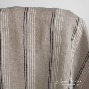 Harmaanruskea pellavakangas raidoilla pesty 10 Grey brown linen fabric in stripes, specially washed to increase softness