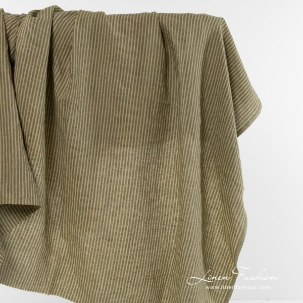 Linen fabric in green and yellowish stripes.