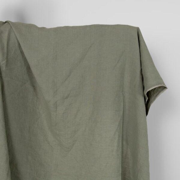 Washed linen fabric greyish green melange